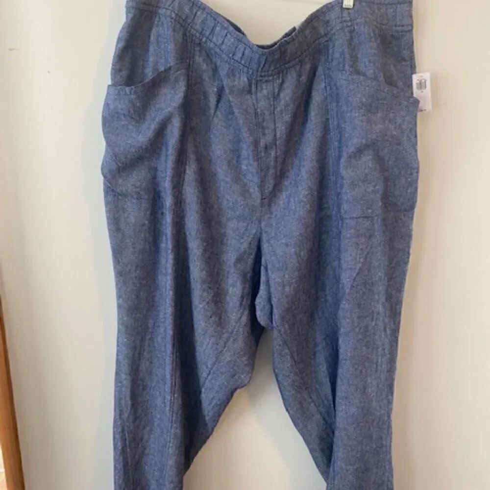 Old Navy Blue High-rise Straight tapered Linen blend pull-on pants, size 3X